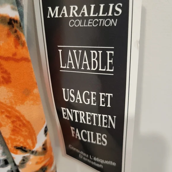 Marallis Canada Orange Floral Fashion Midi Dress With Matching Knit Cover Up  L - Picture 13 of 14